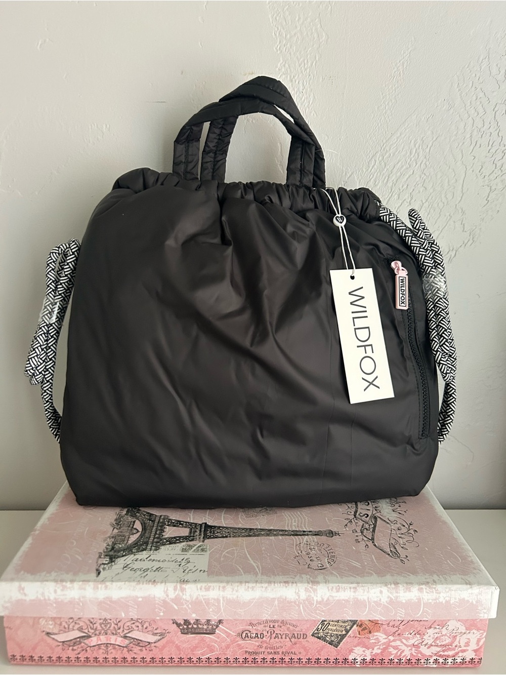Wildfox Black Quilted Tote with Patterned Side Straps - Picture 1 of 6